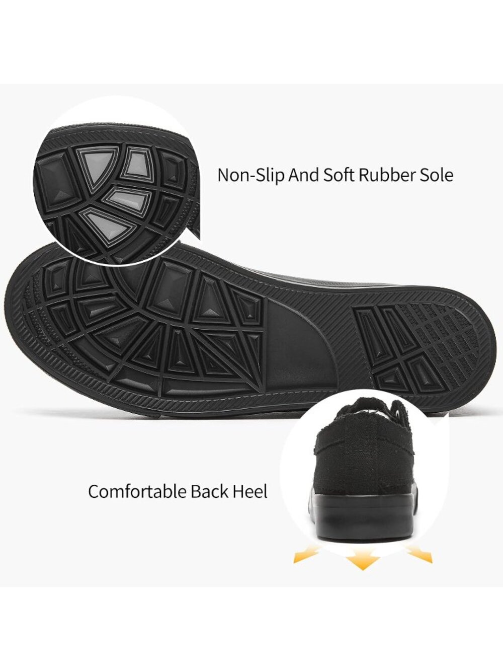 Womens Black Canvas Slip On Canvas Sneakers Non Slip Casual Fashion Sneakers - Picture 6 of 6
